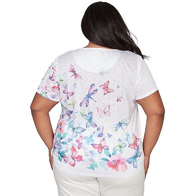 Plus Size Alfred Dunner Butterfly Beaded Side Tie Ruched T-Shirt