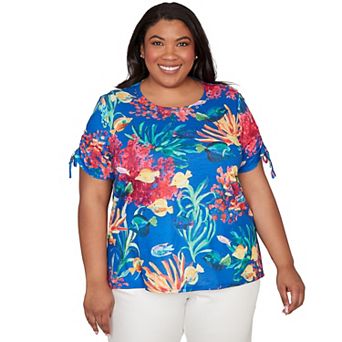 Plus Size Alfred Dunner Tropical Reef Tie Sleeve T-Shirt
