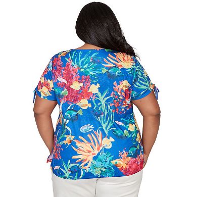 Plus Size Alfred Dunner Tropical Reef Tie Sleeve T-Shirt