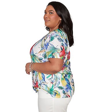 Plus Size Alfred Dunner Parrot Tropical Beaded Neck Graphic Tee