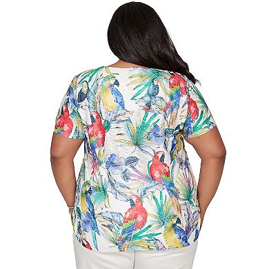 Plus Size Alfred Dunner Parrot Tropical Beaded Neck Graphic Tee