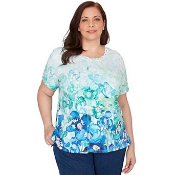 Plus Size Alfred Dunner Floral Ombre Embellished Neck T-Shirt