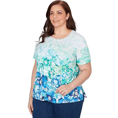 Plus Size Alfred Dunner Floral Ombre Embellished Neck T-Shirt