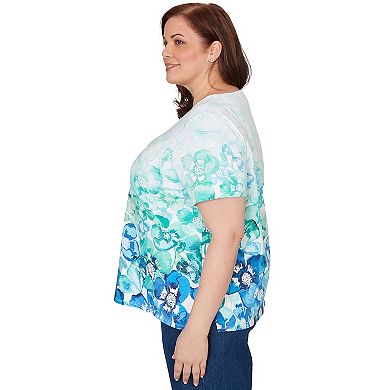 Plus Size Alfred Dunner Floral Ombre Embellished Neck T-Shirt