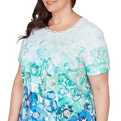 Plus Size Alfred Dunner Floral Ombre Embellished Neck T-Shirt