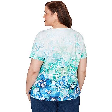Plus Size Alfred Dunner Floral Ombre Embellished Neck T-Shirt