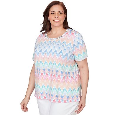 Plus Size Alfred Dunner Chevron Beaded Neck T-Shirt