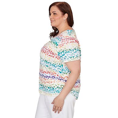 Plus Size Alfred Dunner Beaded Neck Rainbow Animal Print Ruched T-Shirt