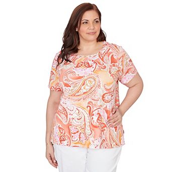 Plus Size Alfred Dunner Paisley Beaded Neck Pleated T-Shirt