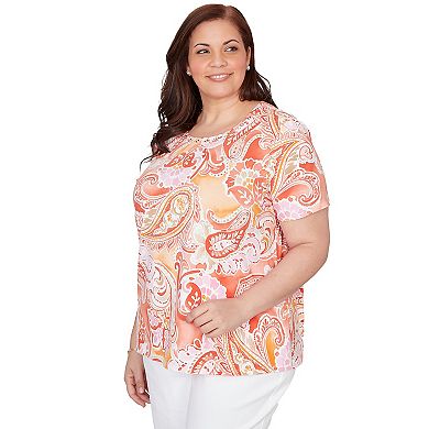 Plus Size Alfred Dunner Paisley Beaded Neck Pleated T-Shirt