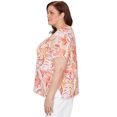 Plus Size Alfred Dunner Paisley Beaded Neck Pleated T-Shirt