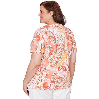 Plus Size Alfred Dunner Paisley Beaded Neck Pleated T-Shirt