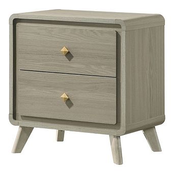 Xylia Modern Solid Wood Nightstand with 2 Drawers, Grey