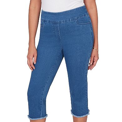 Petite Alfred Dunner Super Stretch Denim Fringe Capri Pants