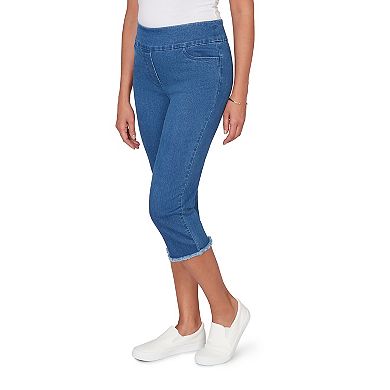 Petite Alfred Dunner Super Stretch Denim Fringe Capri Pants