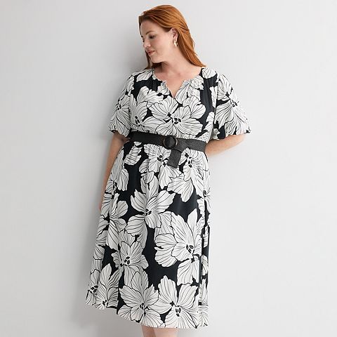 Женские платья Nine West Plus Size Nine West Y-Neck Belted Midaxi Dress
