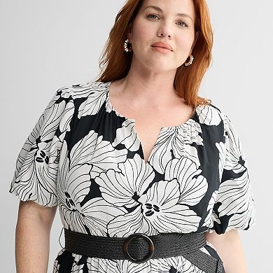 Plus Size Nine West Y-Neck Belted Midaxi Dress