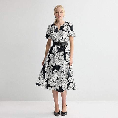Женские платья Nine West Petite Nine West Y-Neck Belted Midaxi Dress