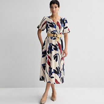 Petite Nine West Y-Neck Belted Midaxi Dress