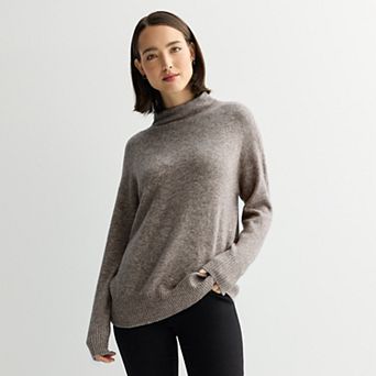 Petite Nine West Soft Funnel Neck Relaxed Sweater