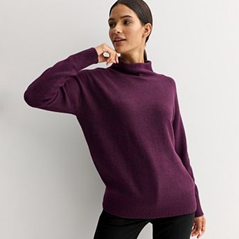 Petite Nine West Soft Funnel Neck Relaxed Sweater