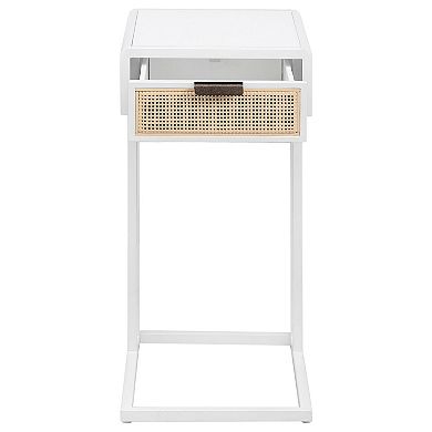 Lanie Side C Table, 1 Drawer, Sleek Metal Frame, Faux Rattan