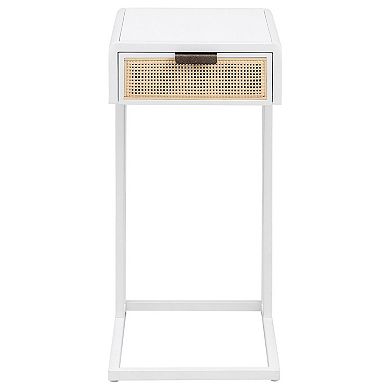 Lanie Side C Table, 1 Drawer, Sleek Metal Frame, Faux Rattan