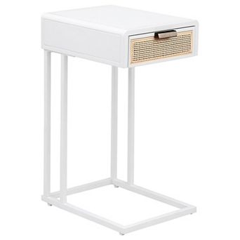 Lanie Side C Table, 1 Drawer, Sleek Metal Frame, Faux Rattan