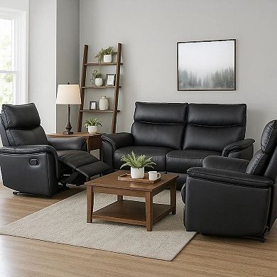 Lenne Manual Recliner Chair, Flared Padded Arms, Black Leather Match