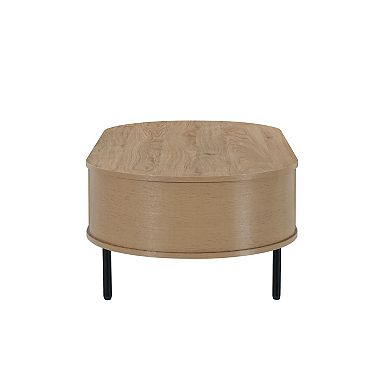Brandon Cocktail Coffee Table with Inner Shelf, Oval Light Beige Wood
