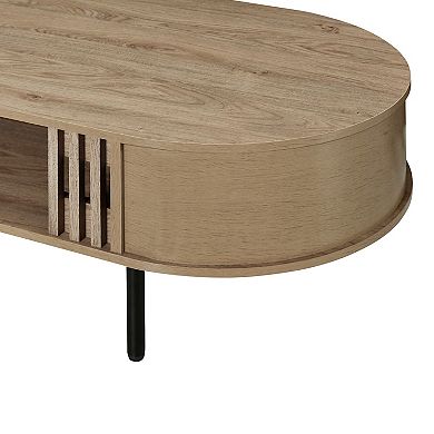 Brandon Cocktail Coffee Table with Inner Shelf, Oval Light Beige Wood