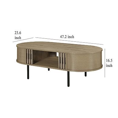 Brandon Cocktail Coffee Table with Inner Shelf, Oval Light Beige Wood
