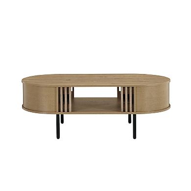 Brandon Cocktail Coffee Table with Inner Shelf, Oval Light Beige Wood
