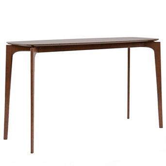 Ebik Counter Height Table, 59 Inch Walnut Brown Solid Wood Top and Legs