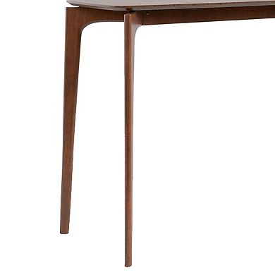 Ebik Counter Height Table, 59 Inch Walnut Brown Solid Wood Top and Legs