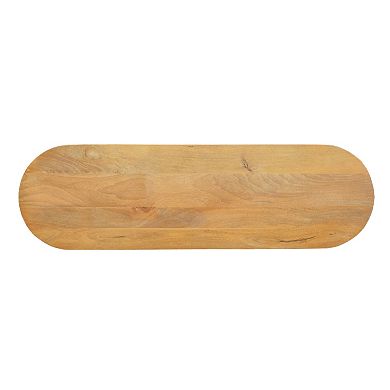 Cleo 54 Inch Sofa Console Table, Rounded Corners, Ribbed Pillar Legs, Golden Oak Brown Mango Wood