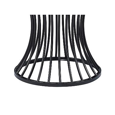 Ticy Dining Table, 48 Inch Round Glass Top, Black Iron Cagelike Base