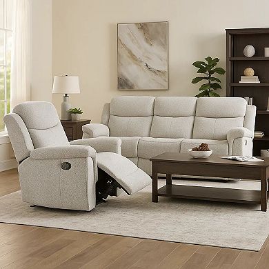 Becy Manual Glider Recliner Chair, Padded Track Arms, Light Gray