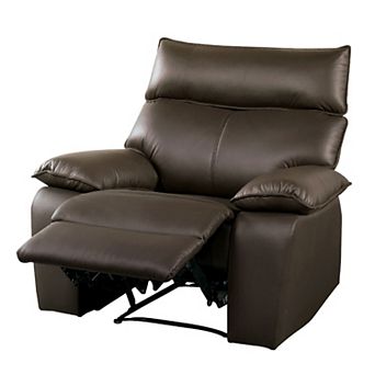 Ozy Manual Recliner Chair, Pillow Top Arms, Dark Brown Leather Match