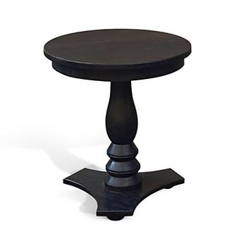 Meni Accent Table, Round, Carved Base, Solid Wood