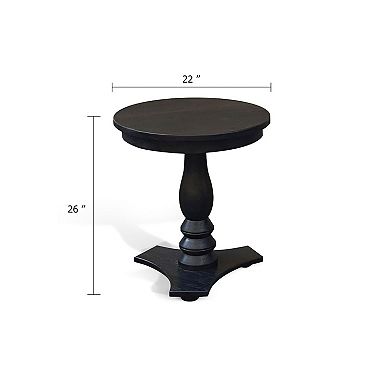 Meni Accent Table, Round, Carved Base, Solid Wood