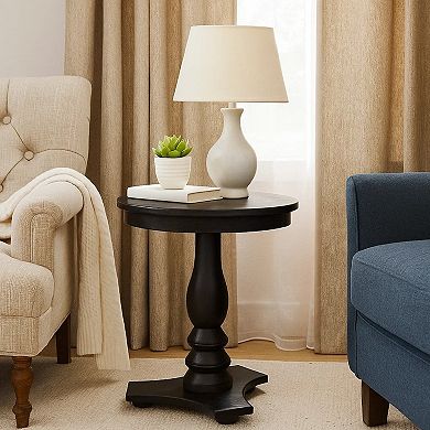 Meni Accent Table, Round, Carved Base, Solid Wood