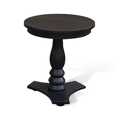 Meni Accent Table, Round, Carved Base, Solid Wood