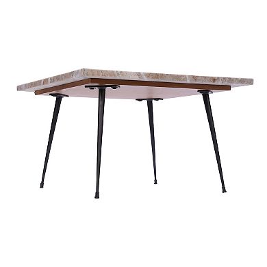 Taro Cocktail Table, 24 Inch Square Taupe Brown Marble Top, Indoor & Outdoor Table, Black Metal Legs