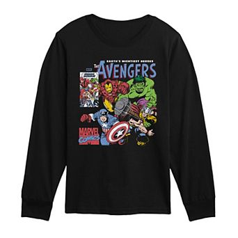 Boys 8-20 The Avengers Comic Panel Distressed Long Sleeve Graphic Tee