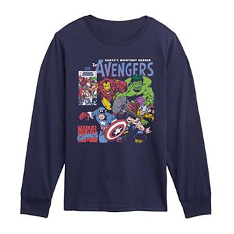 Boys 8-20 The Avengers Comic Panel Distressed Long Sleeve Graphic Tee