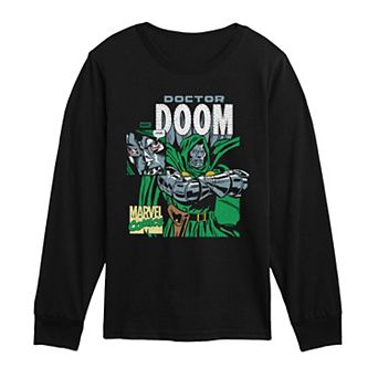 Boys 8-20 Marvel Doctor Doom Comic Panel Distressed Long Sleeve Graphic Tee
