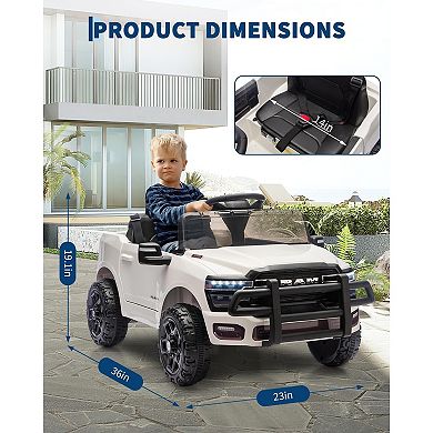 12V Licensed RAM Pickup Ride-On Truck, Remote Control, 3 Speeds, LED Lights, Music, All-Terrain