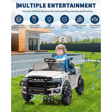 12V Licensed RAM Pickup Ride-On Truck, Remote Control, 3 Speeds, LED Lights, Music, All-Terrain