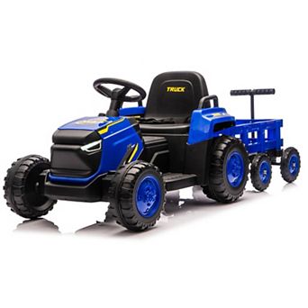 12V Electric Ride-On Tractor with Detachable Garden Cart, 8-Wheel Vehicle with Trailer, Remote